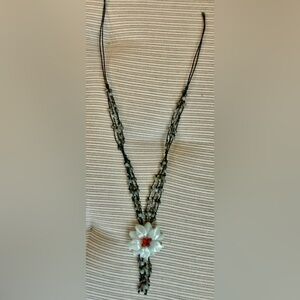 Jade & Stone Beaded Floral Pendant Anklet or Bracelet vintage